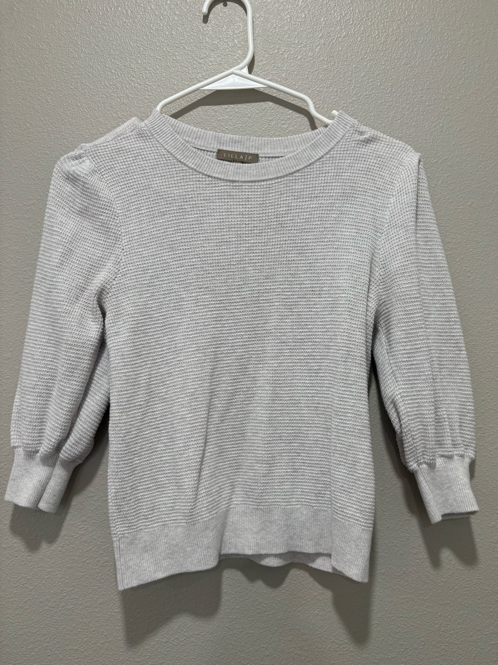Lilla P Light Gray Textured Crewneck Sweater Small